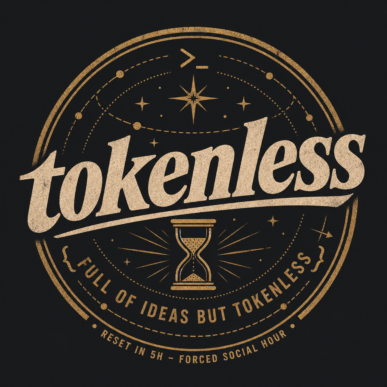 Vintage tokenless Badge in Gold und Creme mit Sanduhr: Full of ideas but tokenless